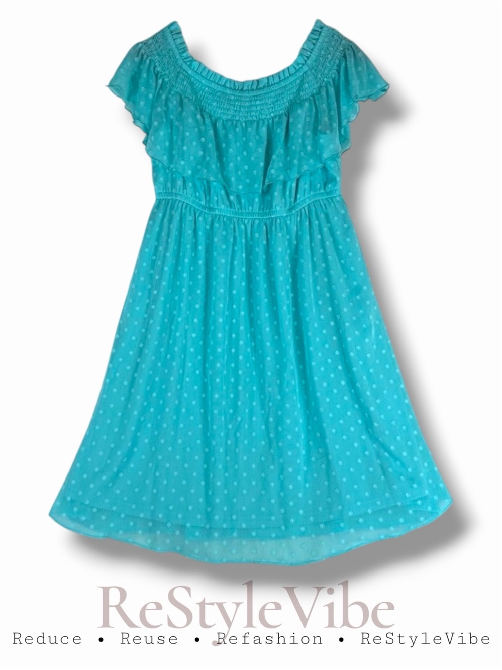 TORRID Women’s Size 00 10-12 Dress Polka Dot Aqua Sheer Lined Off Shoulder Style